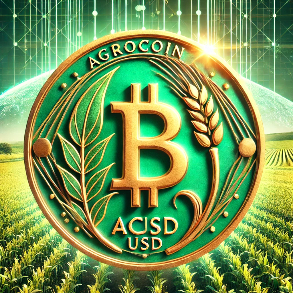 AgroCoin USD logo - A green and gold cryptocurrency coin with agricultural elements